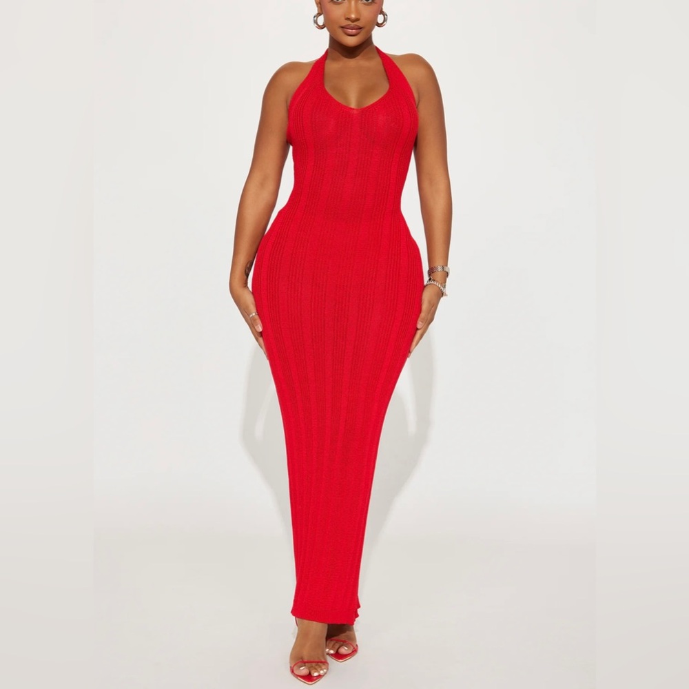Fashion Nova Briella crochet maxi dress red size small